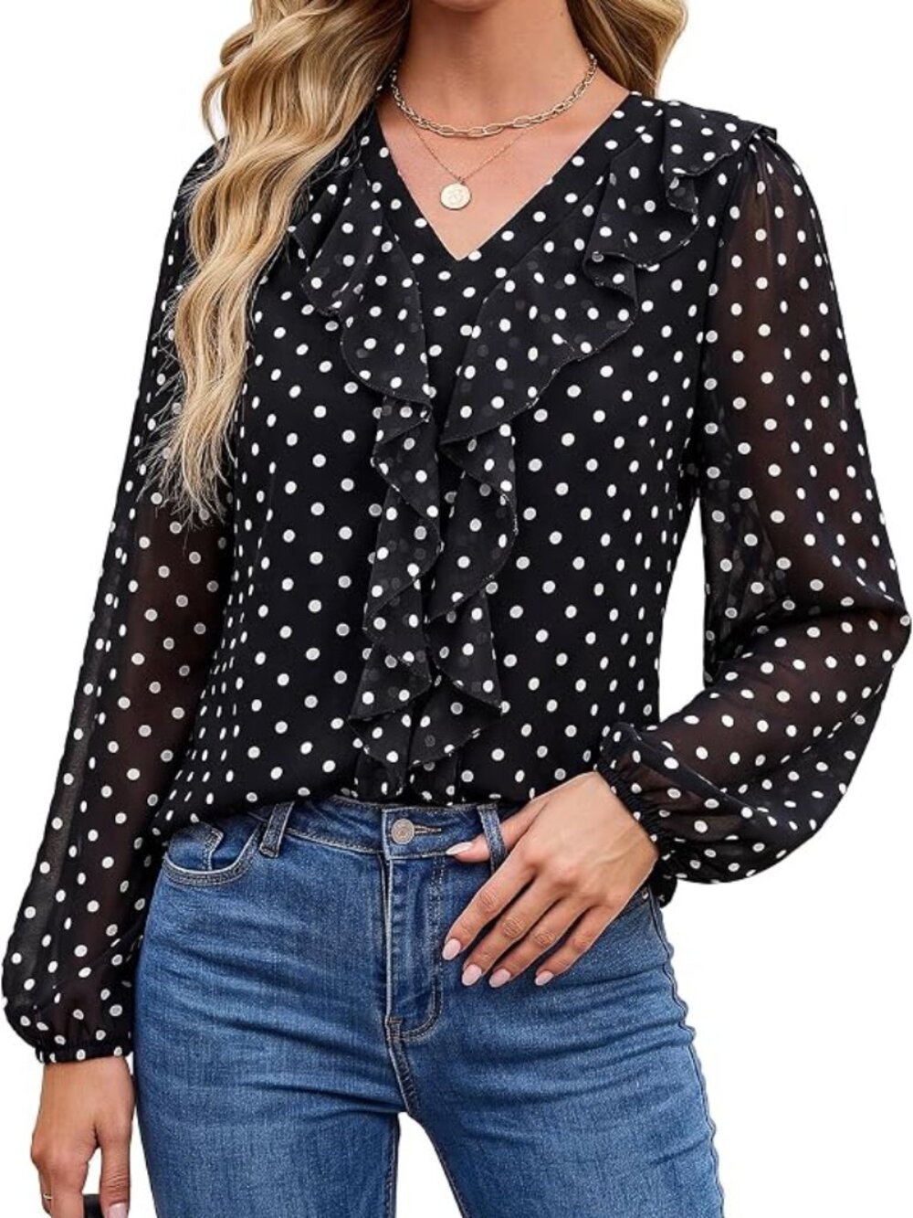 Blooming Jelly Womens Dressy Casual Blouse Polka Dot Top